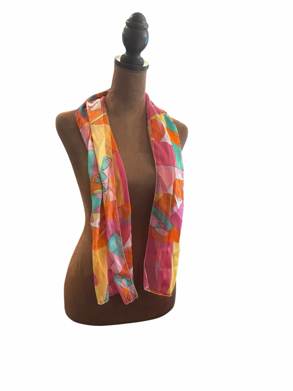 Long Scarf Semi Sheer Satin 48āx 12ā Colorful Geometric 80ās Print